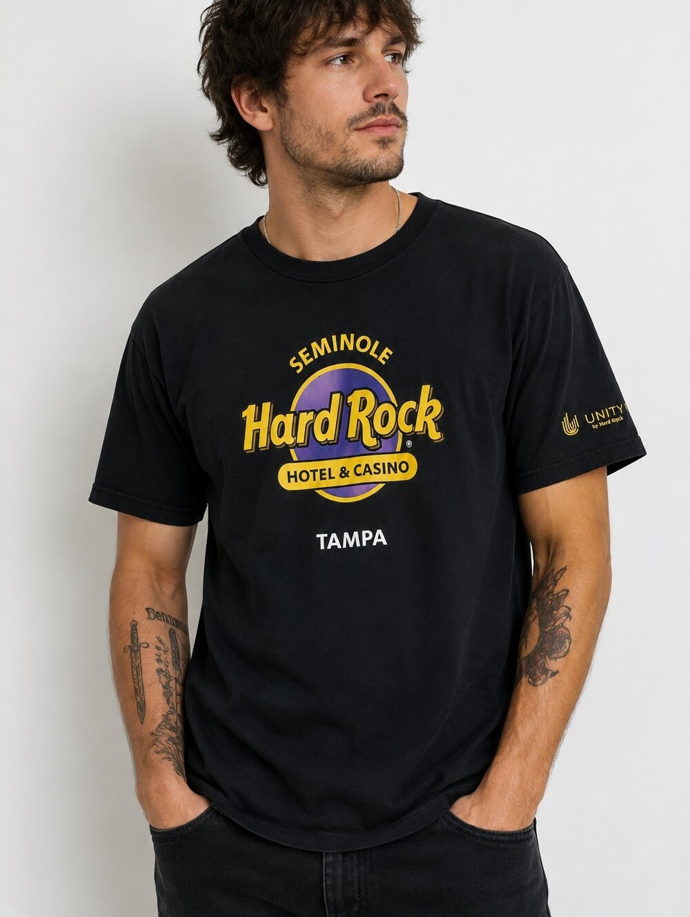 Hard Rock Cafe Black Tee with Yellow and Purple Logo